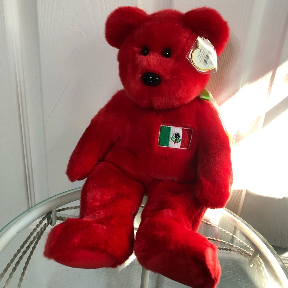 Vintage 1999 Ty Beanie Buddy Osito Red Plush Mexico Flag Teddy Bear 14" Plush